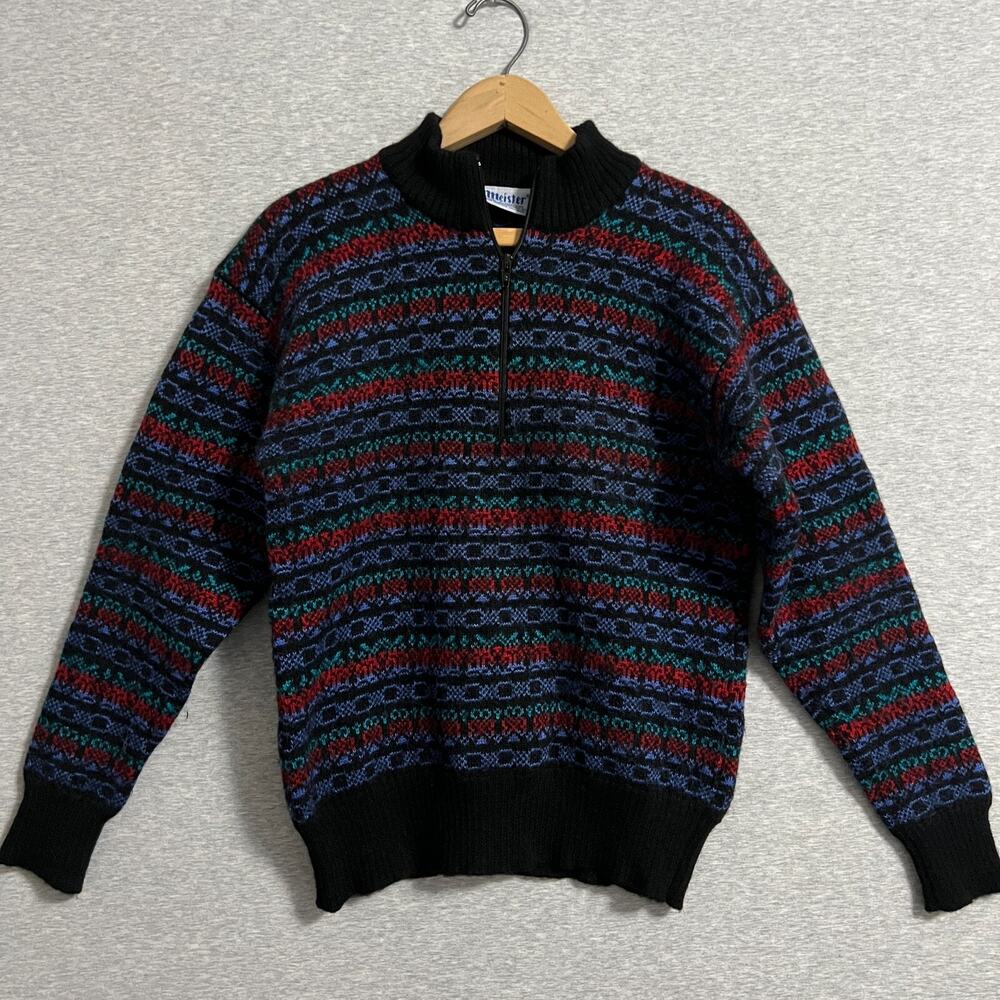 Vintage Meister Fair Isle Sweater Womens Large Blue Thick Wool Nordic Boxy‎